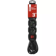   Hosszabbító 3 m / 4 aljzat / kapcsolós / fekete / PVC / 1,5 mm2 PC1423R