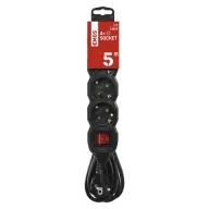    Hosszabbító 5 m / 4 aljzat / kapcsolós / fekete / PVC / 1,5 mm2 