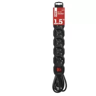   Hosszabbító 1,5 m / 6 aljzat / kapcsolós / fekete / PVC / 1,5 mm2 PC1621R