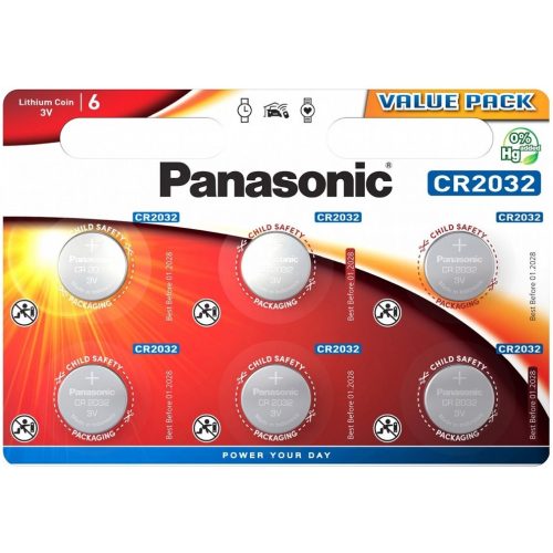 Panasonic CR2032 6db 3V Lithium gombelem