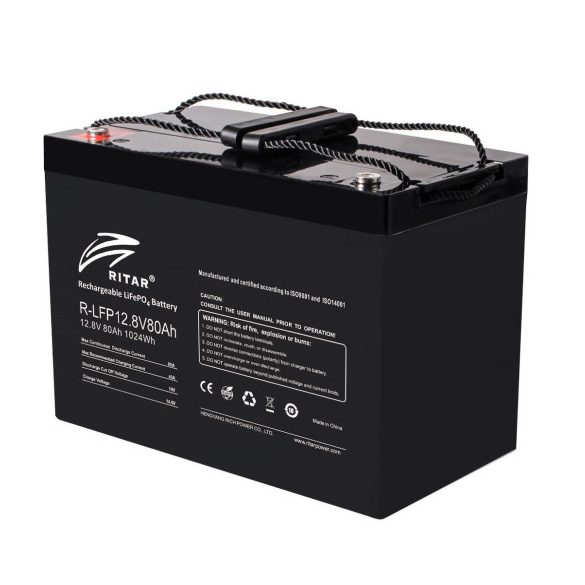 Ritar 12V 80Ah lítium vas foszfát (LiFePo4) elektromos kerékpár akkumulátor töltővel