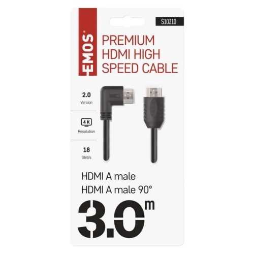 EMOS HDMI kábel 2.0 A-A dugó 90°, 3m