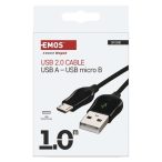   Töltő- és adatkábel USB-A 2.0 / micro USB-B 2.0, gyors töltés, 1 m, fekete