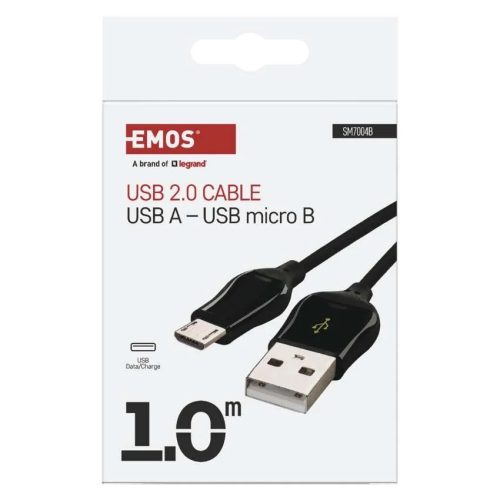 Töltő- és adatkábel USB-A 2.0 / micro USB-B 2.0, gyors töltés, 1 m, fekete