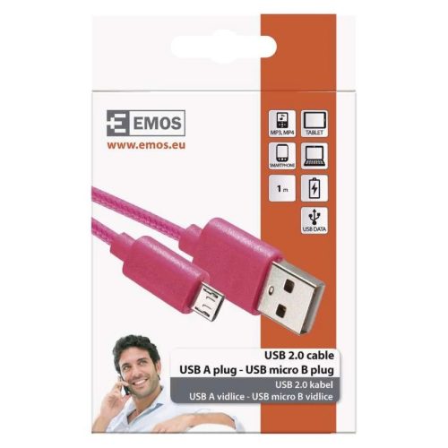 Töltő- és adatkábel USB-A 2.0 / micro USB-B 2.0, 1 m, rózsaszín