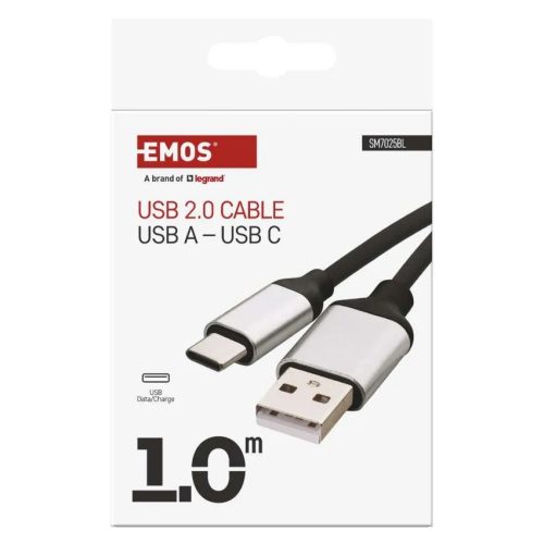 Töltő- és adatkábel USB-A 2.0 / USB-C 2.0, 1 m, fekete