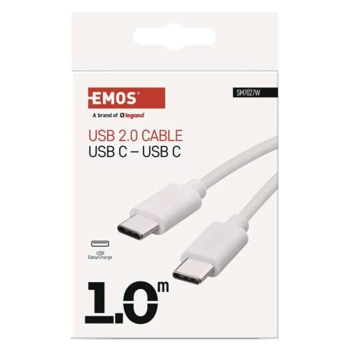 Töltő- és adatkábel USB-C 2.0 / USB-C 2.0, 1 m, fehér