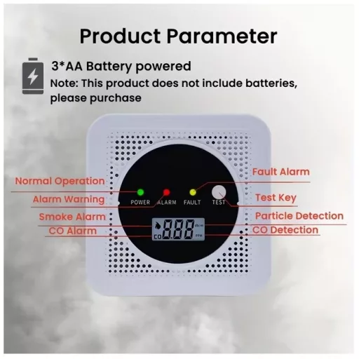 Elemes Füst és Szén-monoxid CO- érzékelő és riasztó