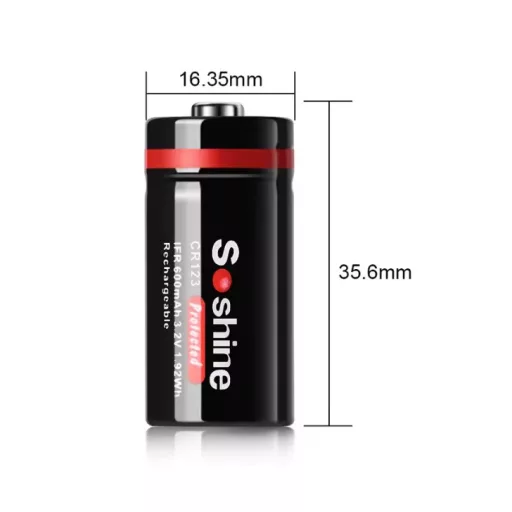 Soshine 16340 600mAh RCR123A IFR újratölthető 3,2V LiFePO4 fotóelem