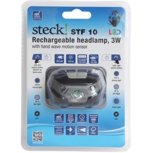 Steck STF 10 3W LED 120lumen kézmozgás érzékelős akkumulátoros LED fejlámpa