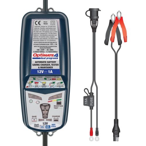 TecMate OptiMate 4 Dual 12V/1A/3-50Ah Profi AGM/Deep cycle/GEL/STD/VRLA automata töltő