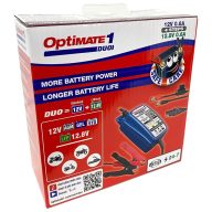 TecMate Optimate 1 DUO 12-12,8V/0,6A/2-20Ah AGM/GEL/STD/VRLA/LiFePO4 automata töltő