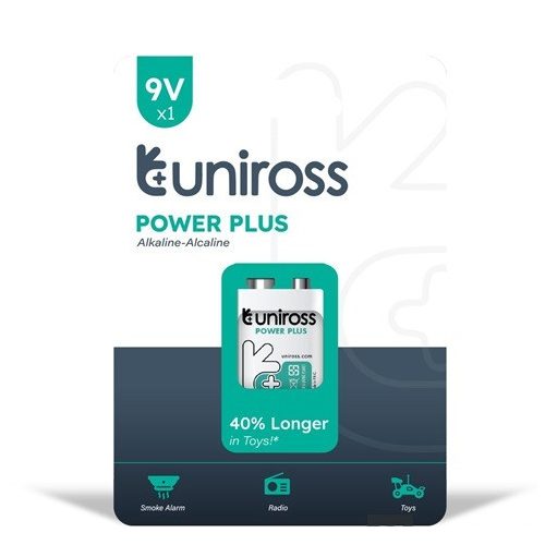 Uniross 9V 6LR61 tartós alkáli elem POWER PLUS