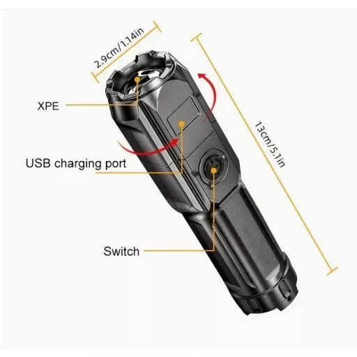 Hordozható USB tölthető led zseblámpa