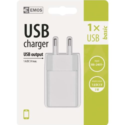 EMOS Univerzális USB töltő BASIC 1A (5W) V0122