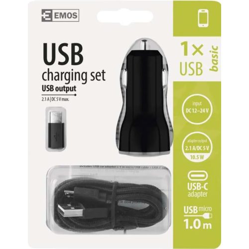 EMOS Univerzális USB TÖLTŐ 2.1A+micro USB Kábel+Átalakító USB-C V0219 VÉGKIÁRUSÍTÁS