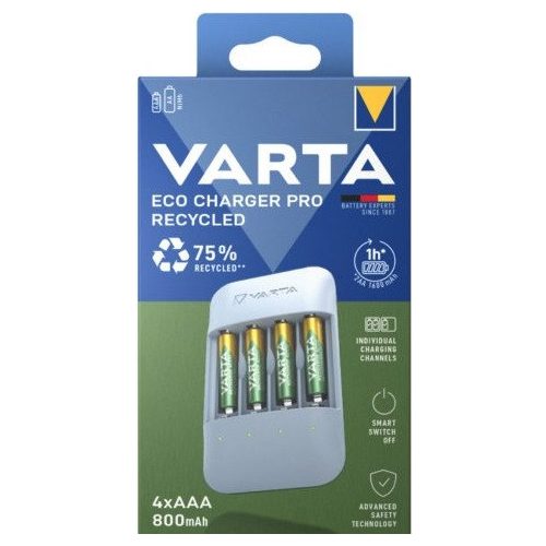 VARTA Eco Charger Pro Recycled töltő + 4db AAA 800 mAh akkumulátor - 57683 