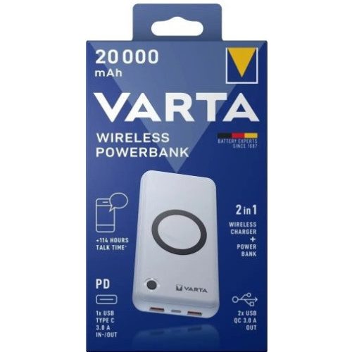 VARTA Hordozható Vezeték Nélküli Power Bank 20000mAh töltő - 57909 