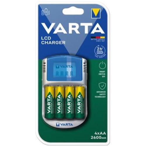 Varta 2600mAh 4db AA tölthető ceruza elem+LCD töltő 57070