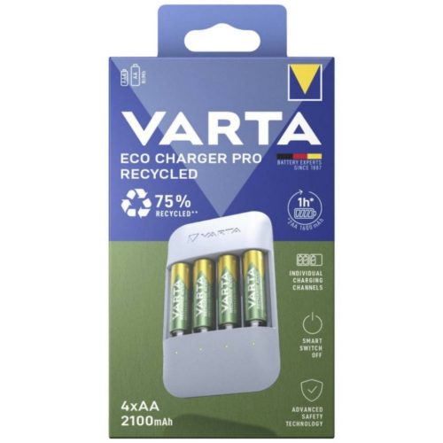 VARTA ECO Pro Recycled töltő+4db 2100mAh tölthető AA ceruza elem