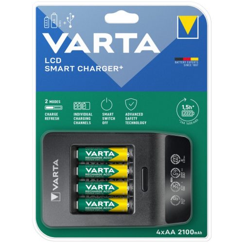 VARTA LCD Smart töltő+4db 2100mAh AA 57687 tölthető ceruza elem