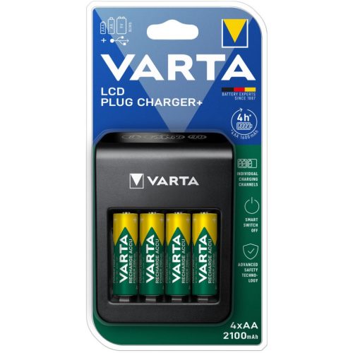 VARTA LCD Plug töltő+4db 2100mAh 57687 AA tölthető ceruza elem