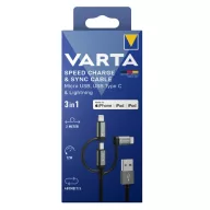  VARTA 3in1 töltő és szinkronizációs kábel USB A–Light/Micro/C - 57937 