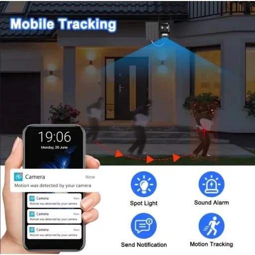 Dupla Objektív WiFi PTZ Napelemes áramellátású Biztonsági Kamera