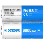   Xtar 26650 3,6V 6000mAh 21.6Wh védelemmel ellátott Li-ion akkumulátor