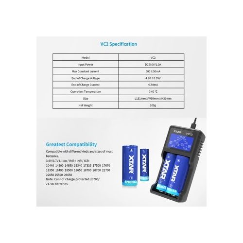 Xtar VC2 3,6V/3,7V Li-ion akkumulátor töltő