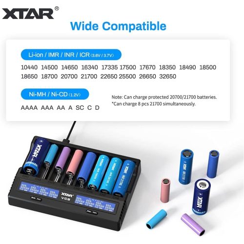 Xtar VC8 1,2V/3,6V/3,7V Ni-Mh/Ni-CD/Li-ion akkumulátor töltő