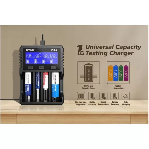 Xtar VX4 V2 KT 1,2V/1,5V/3,2V/3,6V/3,7V NiMh/NiCD/LiFePo4/Li-ion akkumulátortöltő