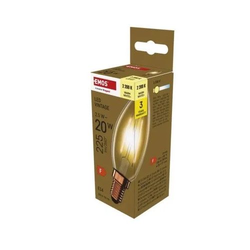 LED izzó Vintage gyertya / E14 / 2,5 W (20 W) / 225 lm / Meleg fehér