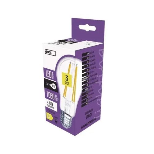  LED izzó Filament A60 / E27 / 7 W (75 W) / 1 060 lm / természetes fehér 