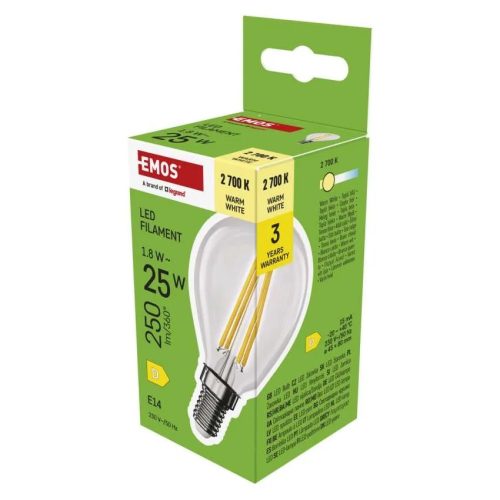  LED izzó Filament Mini Globe / E14 / 1,8 W (25 W) / 250 lm / Meleg fehér ZF1D02