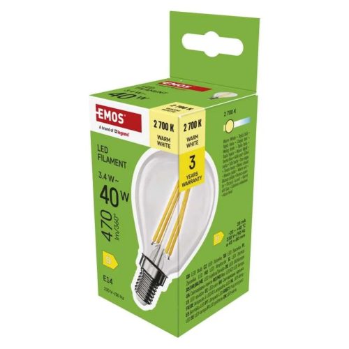  LED izzó Filament Mini Globe / E14 / 3,4 W (40 W) / 470 lm / Meleg fehér ZF1D22