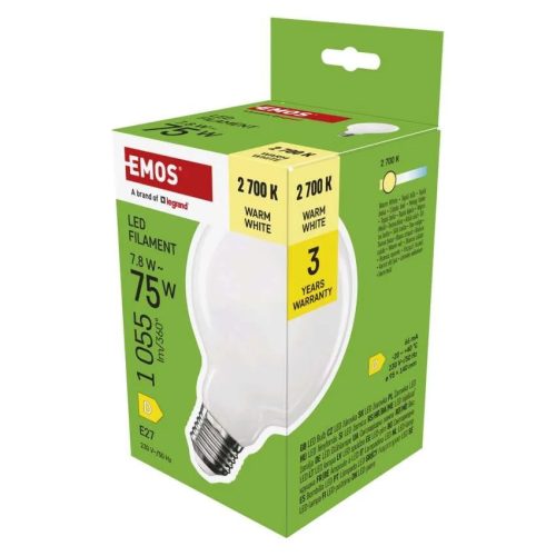  LED izzó Filament G95 / E27 / 7,8 W (75 W) / 1055 lm / Meleg fehér ZF2D52