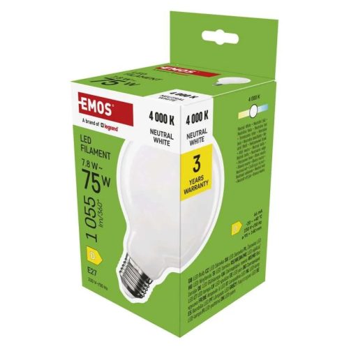  LED izzó Filament G95 / E27 / 7,8 W (75 W) / 1055 lm / Természetes fehér ZF2D53