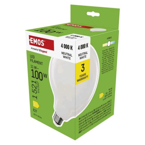  LED izzó Filament G125 / E27 / 11 W (100 W) / 1521 lm / Természetes fehér ZF2D63