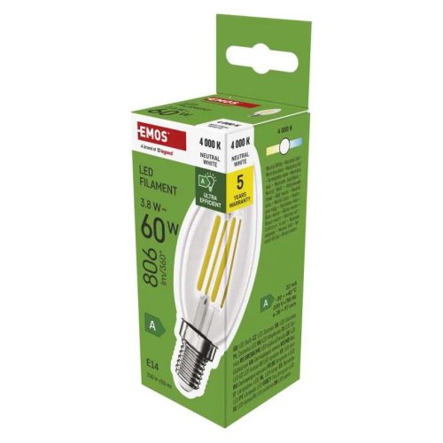  LED izzó Filament gyertya A CLASS/ E14 / 3,8 W (60 W) / 806 lm / természetes fehér ZF3A43