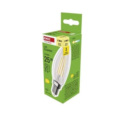 LED izzó Filament gyertya / E14 / 1,8 W (25 W) / 250 lm / Meleg fehér