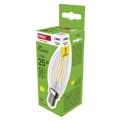  LED izzó Filament gyertya / E14 / 1,8 W (25 W) / 250 lm / Természetes fehér ZF3D03