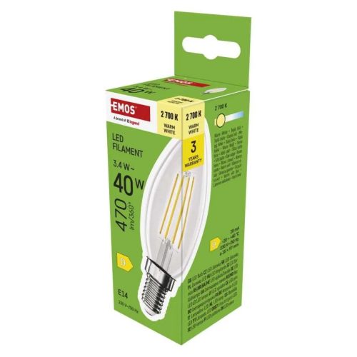  LED izzó Filament gyertya / E14 / 3,4 W (40 W) / 470 lm / Meleg fehér ZF3D22