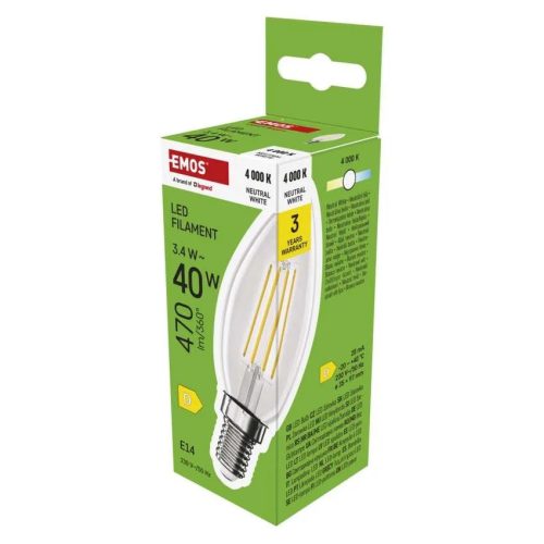  LED izzó Filament gyertya / E14 / 3,4 W (40 W) / 470 lm / Természetes fehér ZF3D23