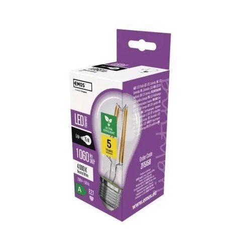  LED izzó Filament A60 A CLASS/ E27 / 5 W (75 W) / 1 060 lm / természetes fehér 