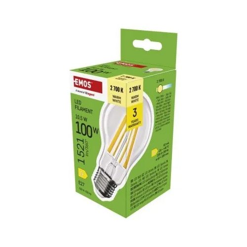  LED izzó Filament A60 / E27 / 10,5 W (100 W) / 1521 lm / Meleg fehér 