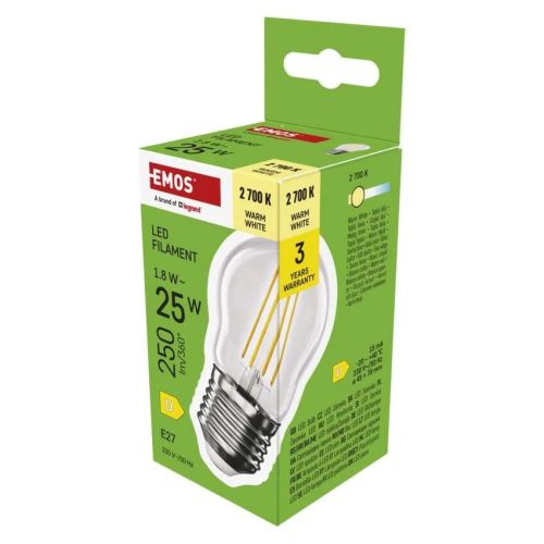  LED izzó Filament Mini Globe / E27 / 1,8 W (25 W) / 250 lm / Meleg fehér ZF6D02