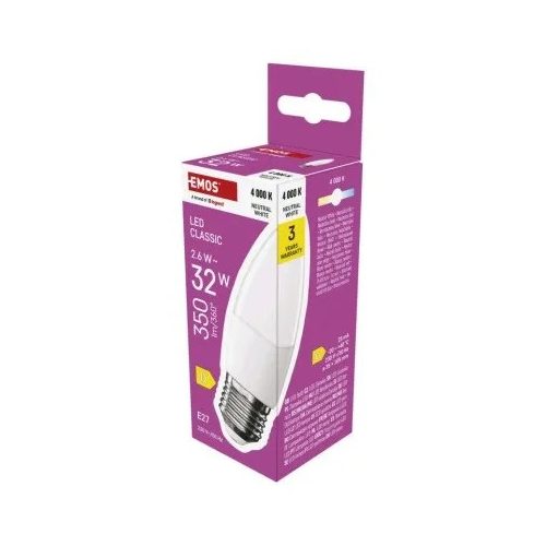  LED izzó Classic gyertya / E27 / 2,6 W (25 W) / 350 lm / természetes fehér 