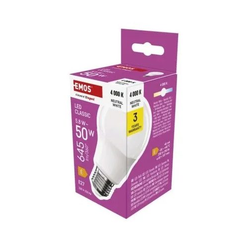 LED izzó Classic A60 / E27 / 5,8 W (50 W) / 645 lm / Természetes fehér