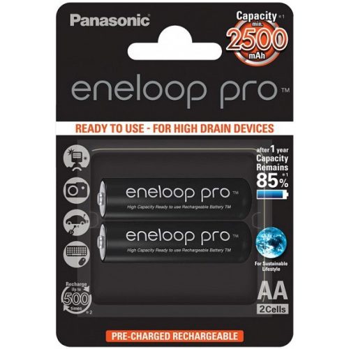 Panasonic AA eneloop Pro 2500mAh BK-3HCDE/2BE 2db ceruza tölthető elem